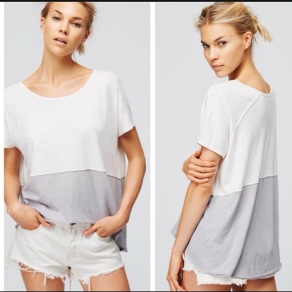 WE THE FREE MIDNIGHT HIGH LOW TEE GRAY & CREAM SZ L NWT